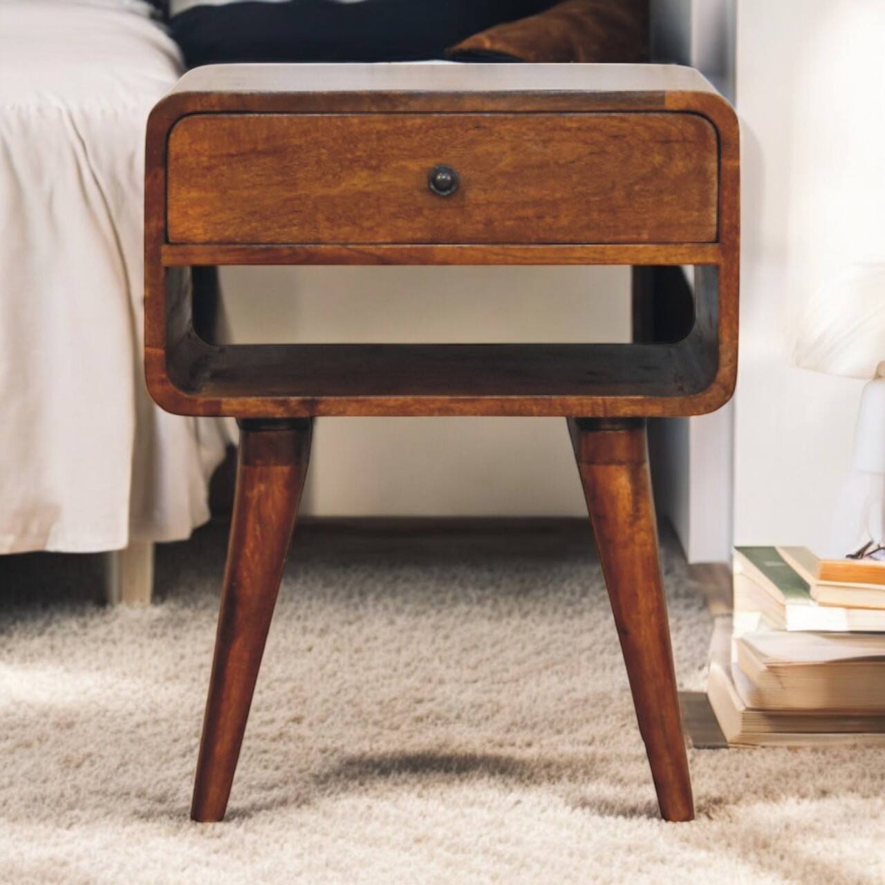 Alt View 6. Artisan Furniture - Artisan Furniture Solid Wood Avora Chestnut Nightstand with Drawer and open slot - Chestnut.