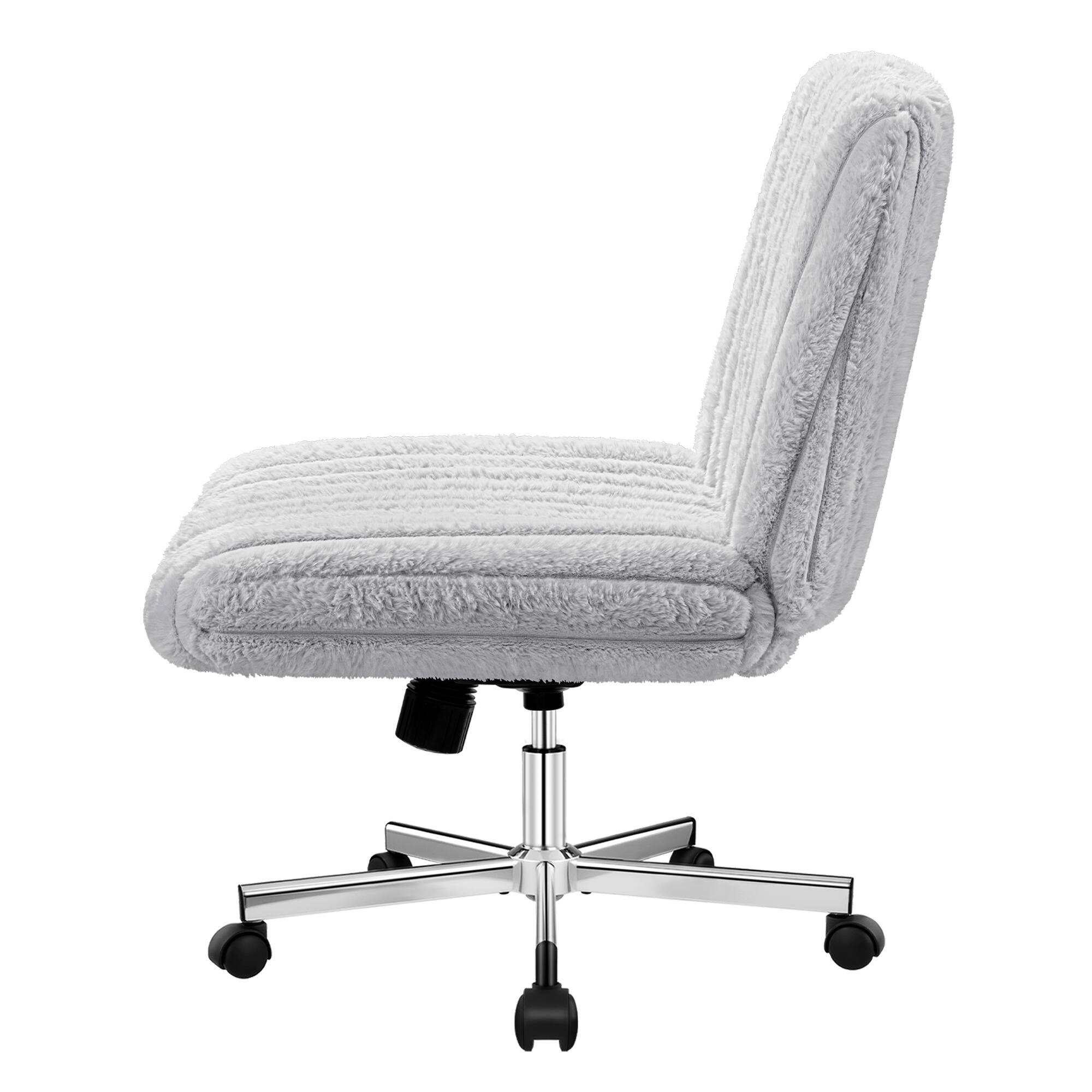Left. Brick Attic - Criss Cross Chair with Wheels, Armless Office Chair for Home Office,  Ergonomic Wide Vanity Makeup Task Chair - Grey.
