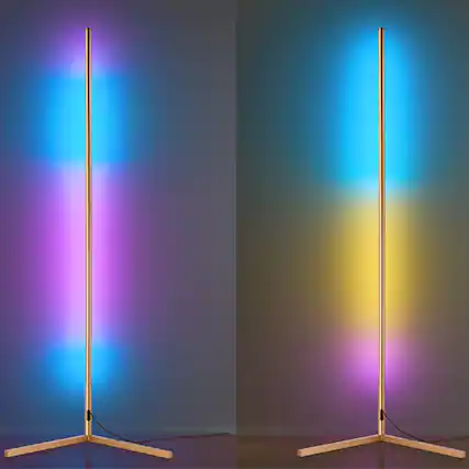 Front. Lamp Depot - Set of 2 RGBW Color-changing Minimalist Corner Floor Lamp.