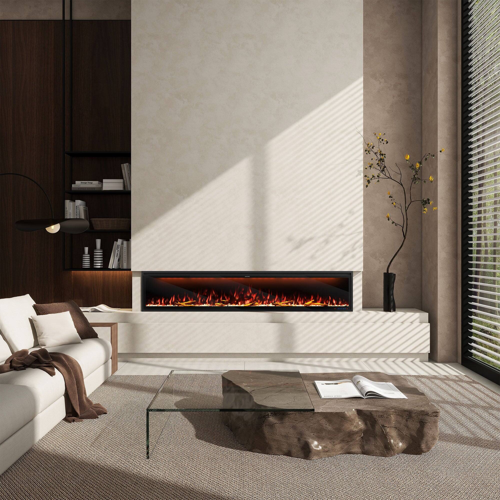 Alt View 3. Boyel Living - 88 in. Wall Mount Recessed Electric Fireplace with Realistic Flame Effects and Alexa Compatibility - Black.