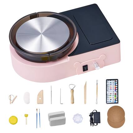 Front. VEVOR - Mini Pottery Wheel, 6 inch Turntable, Forward and Reverse Rotation, Adjustable Speed, Electric Clay Wheel - Pink.