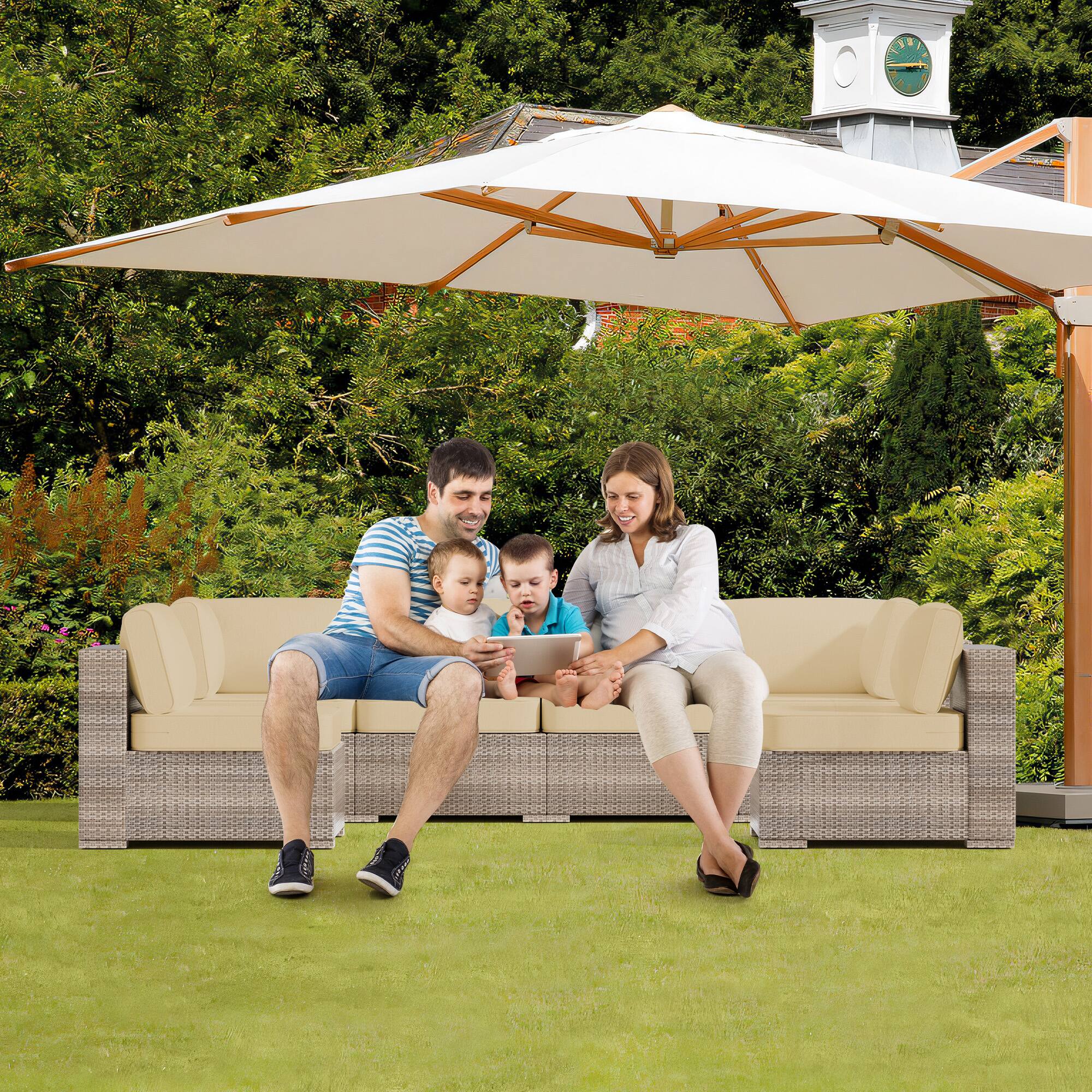 Alt View 2. RYHNUYNE - 14-Piece Outdoor Patio Sofa Cushions, Khaki Seat Cushion with Zipper, Water-Resistant Patio Furniture Cushion - Khaki.