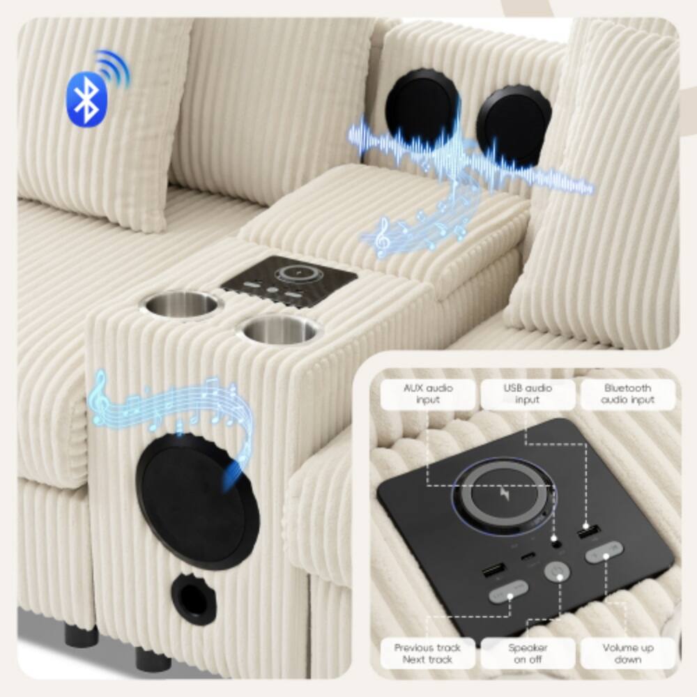 AUX audio input  
USB audio input  
Bluetooth audio input  
Previous track  
Next track  
Speaker on/off  
Volume up/down