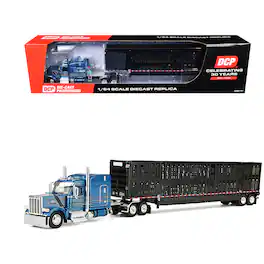 First Gear - Peterbilt 589 with 72" Mid-Roof Sleeper and Wilson Trailer Bright Blue w/Black & Trailer 1/64 Diecast by DCP/First Gear
