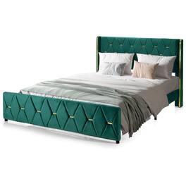 Ecooso - Full Upholstered Platform Bed Frame with Adjustable Headboard for Comfort - Green