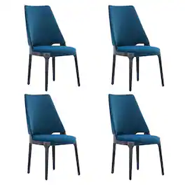 Manhattan Comfort - Kara Modern Wood Upholstered Dining Chair - Set of 4 - Blue