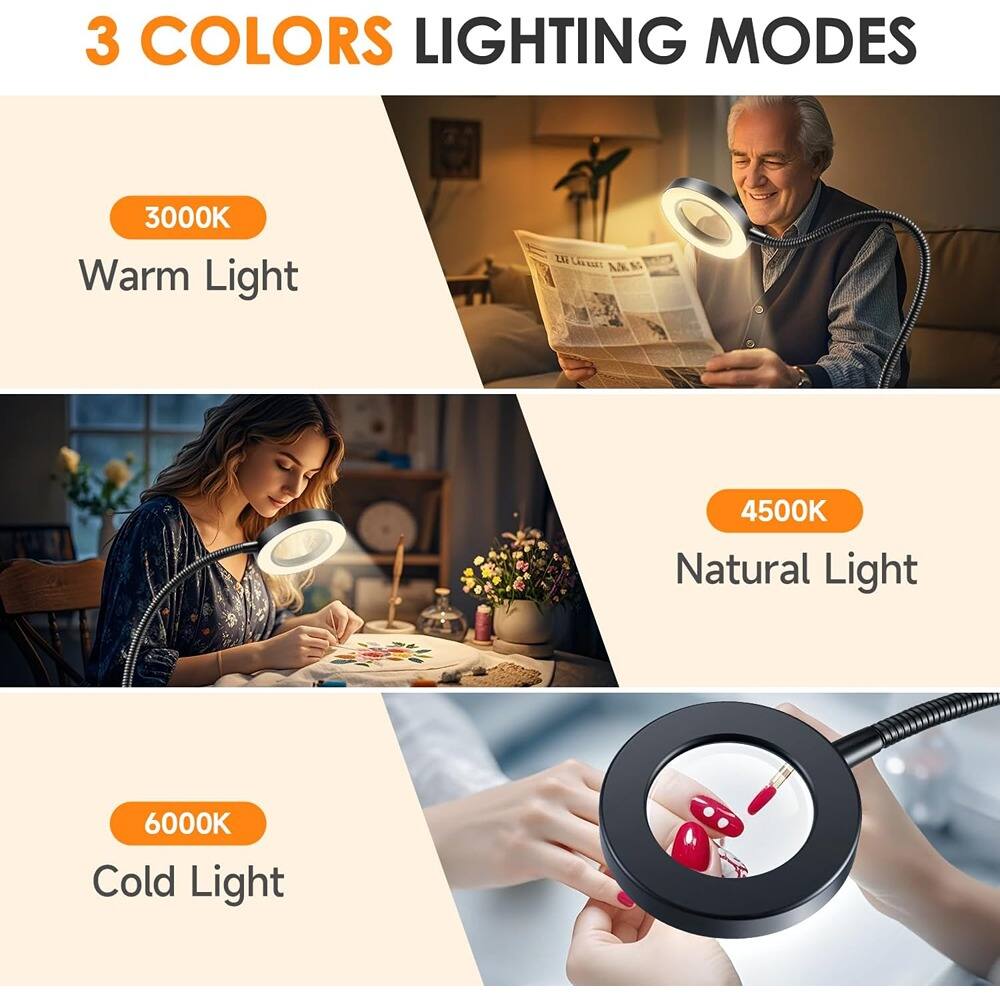3 COLORS LIGHTING MODES

3000K  
Warm Light

4500K  
Natural Light

6000K  
Cold Light