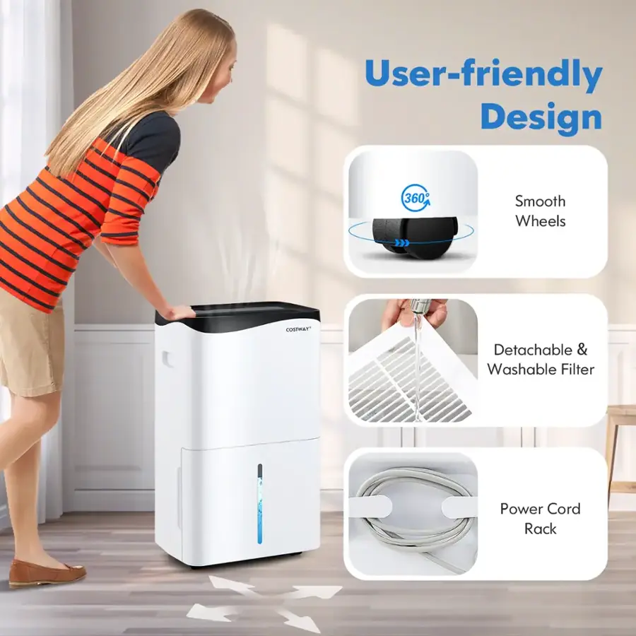 User-friendly Design 360 Smooth Wheels COSTWAY Detachable & Washable Filter Power Cord Rack