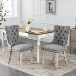 Loheer - Tufted Linen Dining Chairs Set of 2 Upholstered Solid Wood - Gray