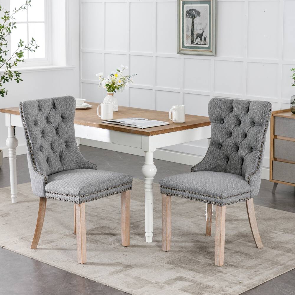 Front. Loheer - Loheer Tufted Linen Dining Chairs Set of 2 Gray Upholstered Solid Wood - Gray.