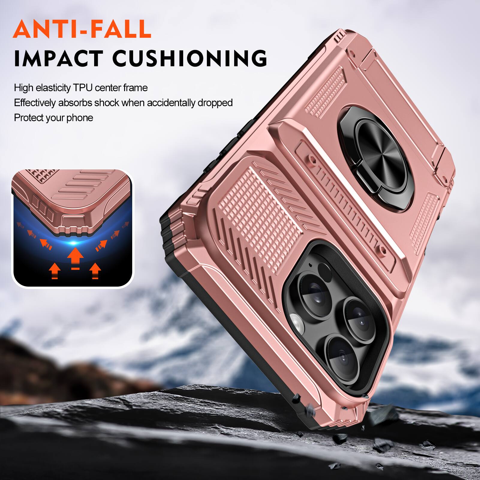 ANTI-FALL IMPACT CUSHIONING

High elasticity TPU center frame
Effectively absorbs shock when accidentally dropped
Protect your phone