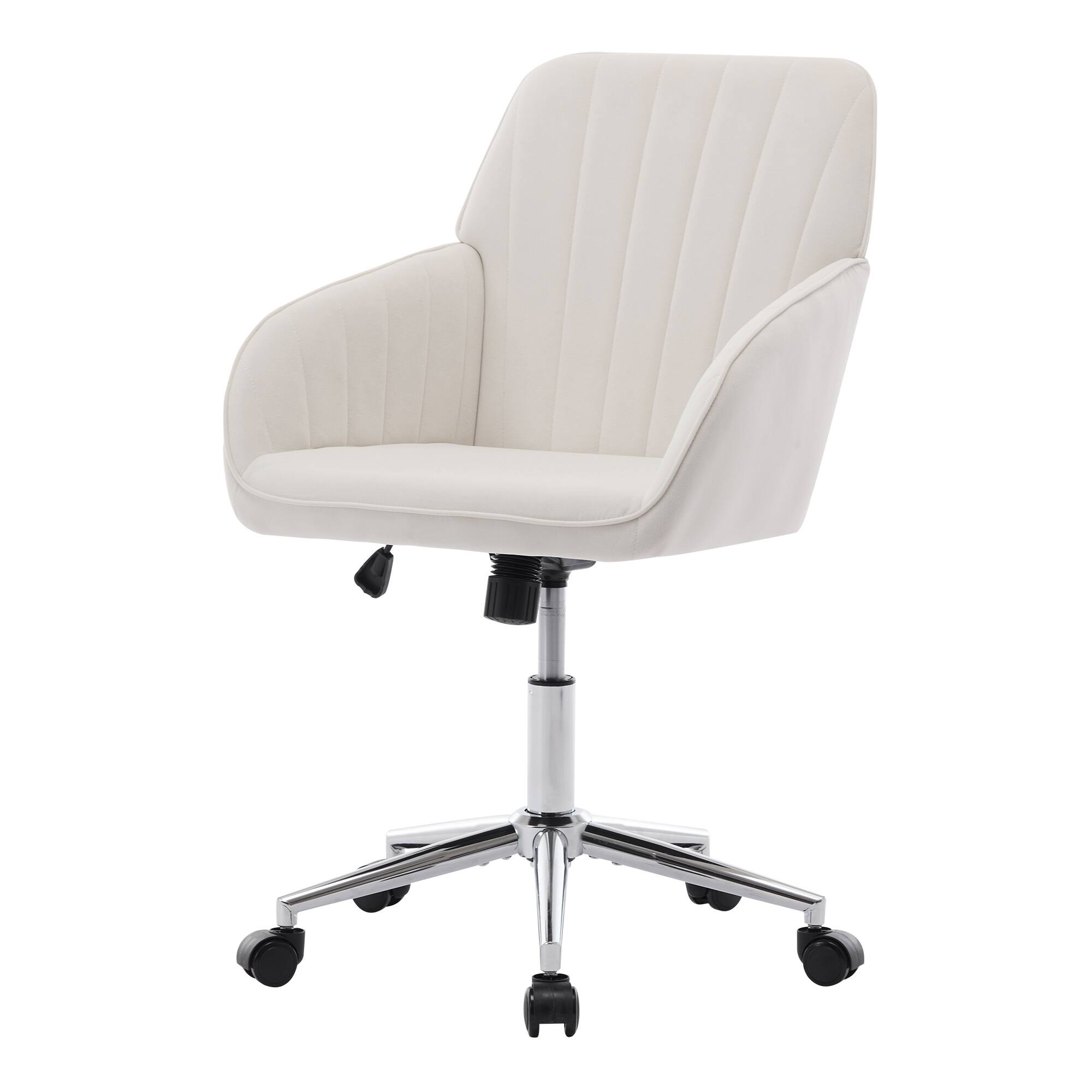 Front. Vaczon - Modern Adjustable Ergonomic Swivel Office Chair with Armrests and Silver Metal Base for Home and Bedroom - Beige.