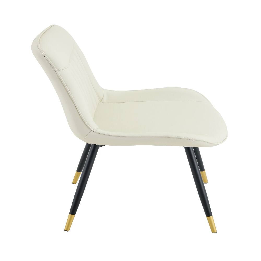 Alt View 4. Loheer - Loheer White Dining Chairs Set of 2 Tech Fabric Upholstered High Back Modern Chairs with Black Metal Legs Gold Trim - White.