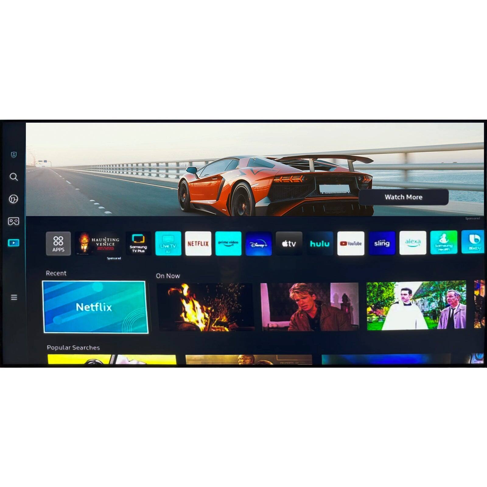 Sure, here is the corrected and grouped text from the image:

---

**Watch More**

**APPS**

- HAUNTING
- NETFLIX
- VENICE
- Samsung TV Plus
- hulu
- sling
- alexa
- NETFLIX
- TOOLUBE
- sling
- alexa
- ma Semaras

**Recent**

**On Now**

**Popular Searches**

---

**Watch More**

**APPS**

- HAUNTING
- NETFLIX
- VENICE
- Samsung TV Plus
- hulu
- sling
- alexa
- NETFLIX
- TOOLUBE
- sling
- alexa
- ma Semaras

**Recent**

**On Now**

**Popular Searches**

---