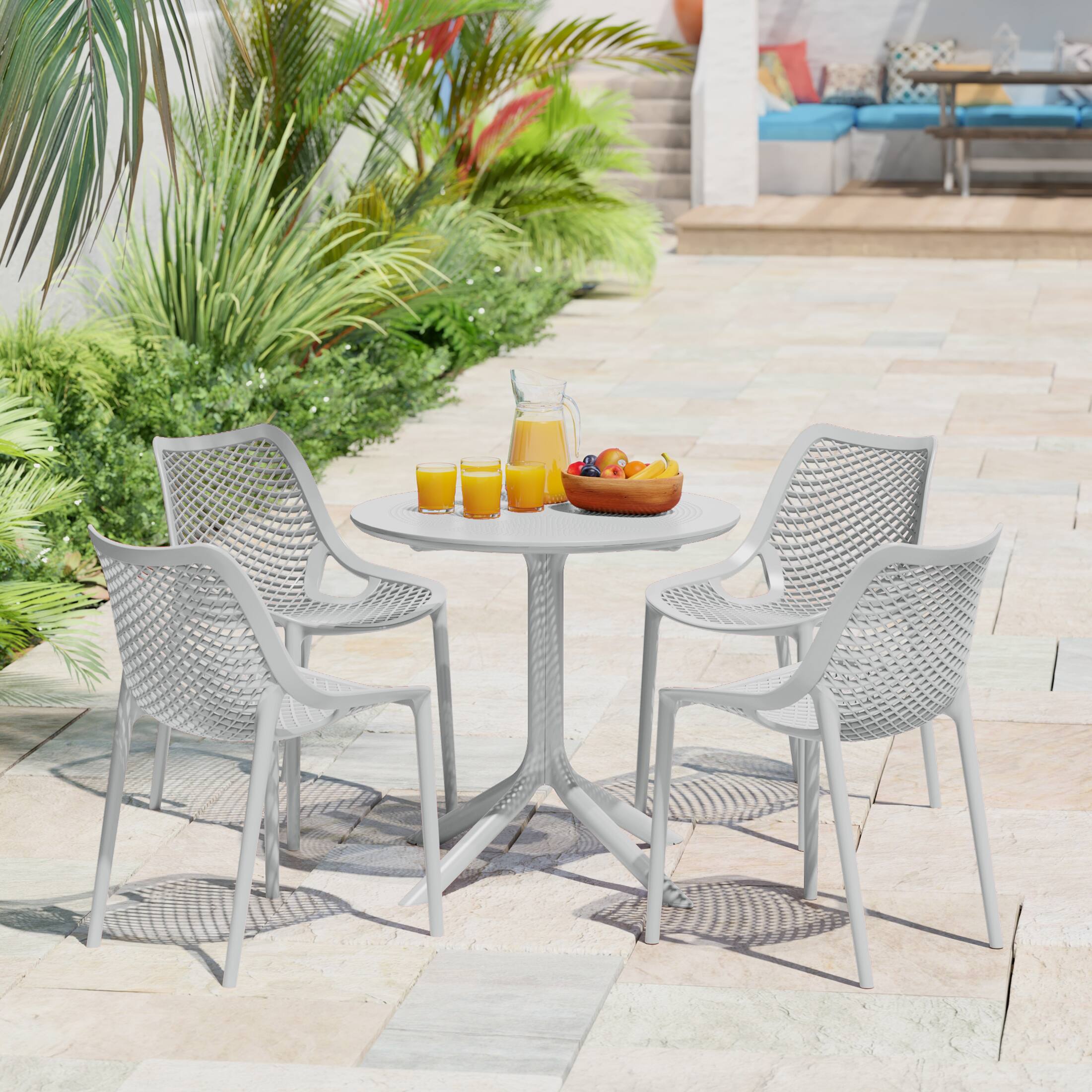 Angle. WestinTrends - WestinTrends Playa 31.5" Round Plastic Outdoor Patio Dining Table for 4 - Gray.