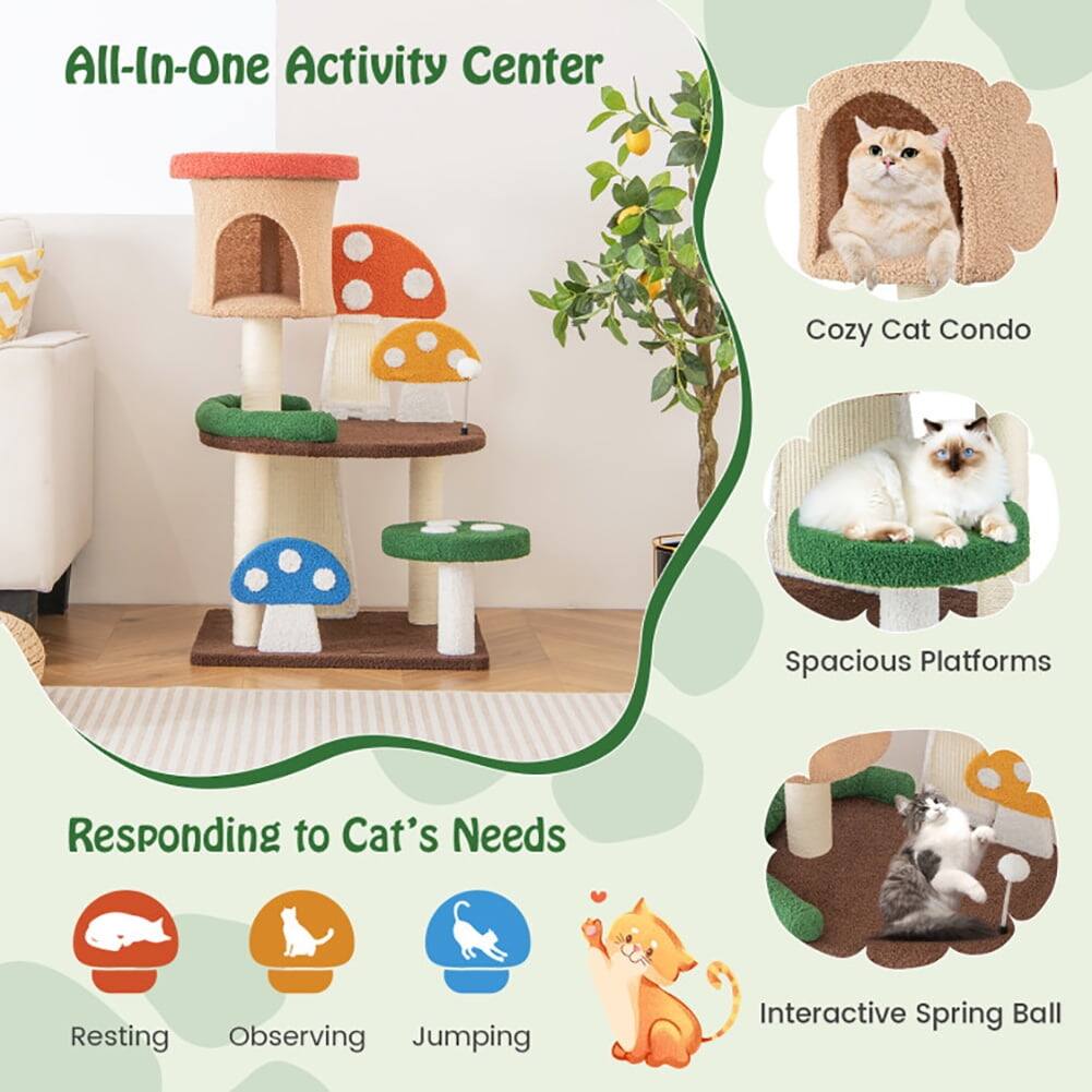 All-In-One Activity Center

Cozy Cat Condo
Spacious Platforms
Interactive Spring Ball

Responding to Cat's Needs
Resting
Observing
Jumping