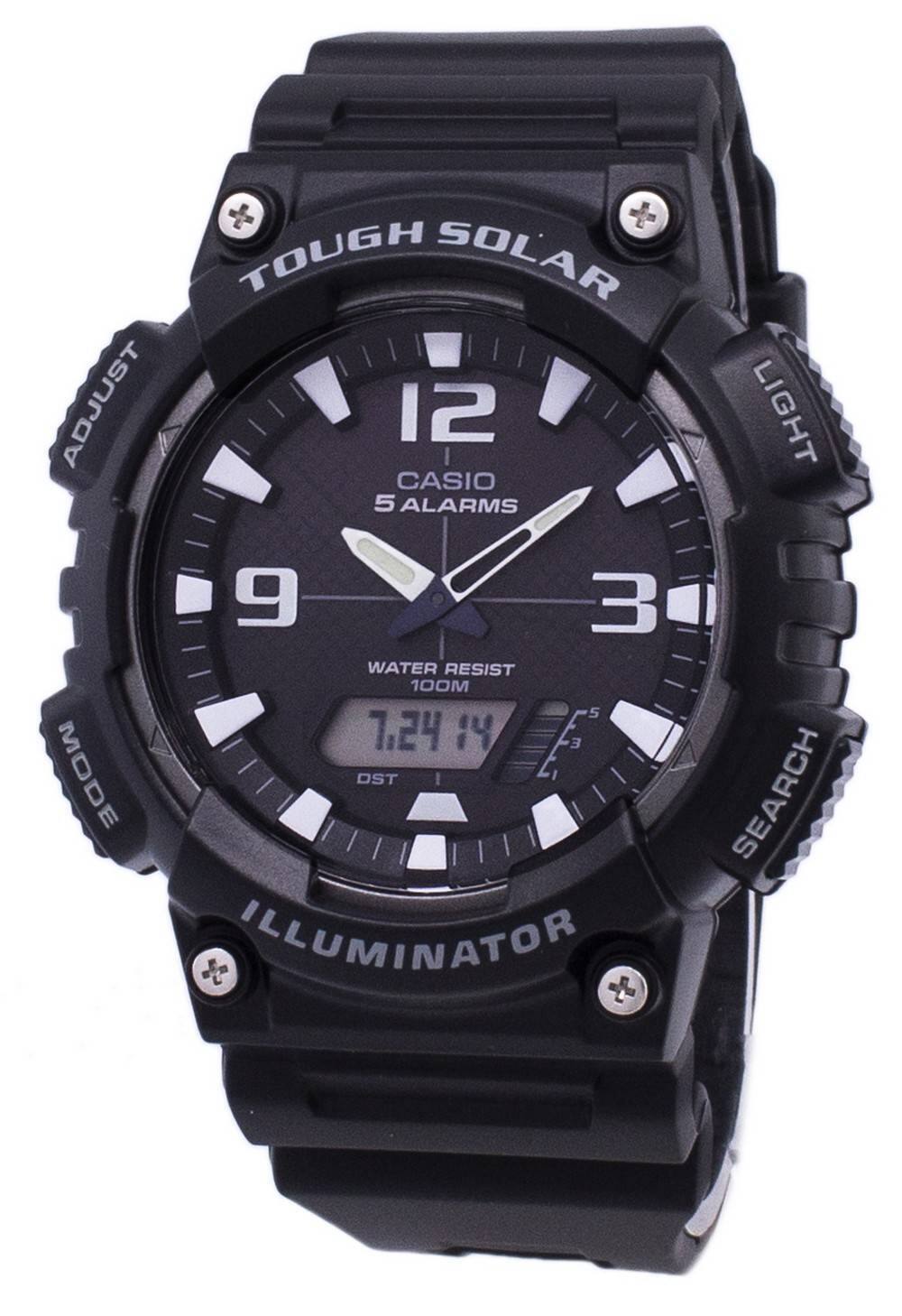 TOUGH SOLAR  
CASIO  
5 ALARMS  
WATER RESIST 100M  
ILLUMINATOR  
LIGHT  
SEARCH  
MODE  
ADJUST