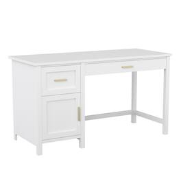 Martha Stewart - Hutton White Shaker Style Home Office Desk with Storage - White Frame/Polished Brass Hardware