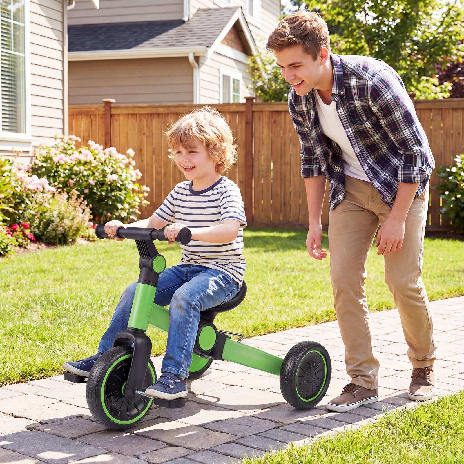 Alt View 3. Gymax - Gymax 5-In-1 Toddler Bike Kids Balance Bike w/ Removable Pedals Adjustable Handlebar Green - Green.