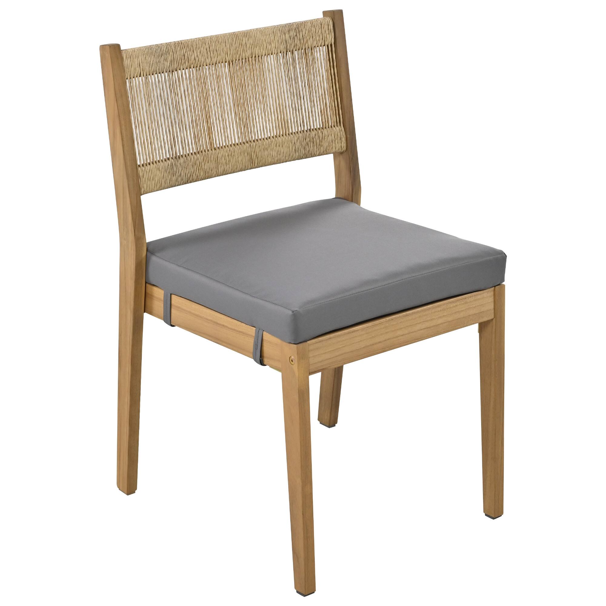 Alt View 4. Mondawe - Outdoor Acacia Wood Dining Table and Chair Set with Thick Cushions - Brown+Gray.