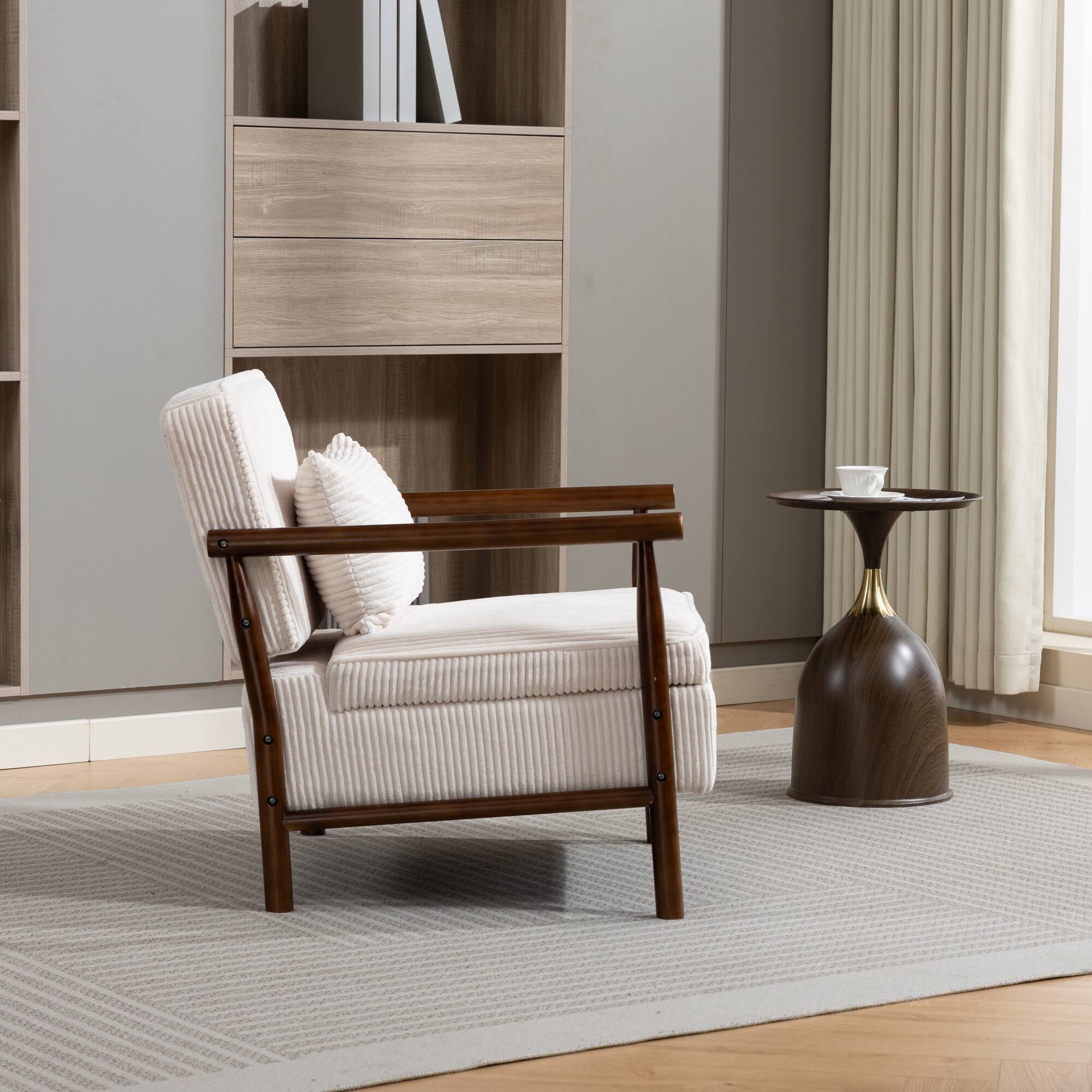 Alt View 10. GOODSILO - Modern Upholstered Accent Armchair with Hidden Storage and Waist Support Cushion for Living Room Bedroom - Antique White.