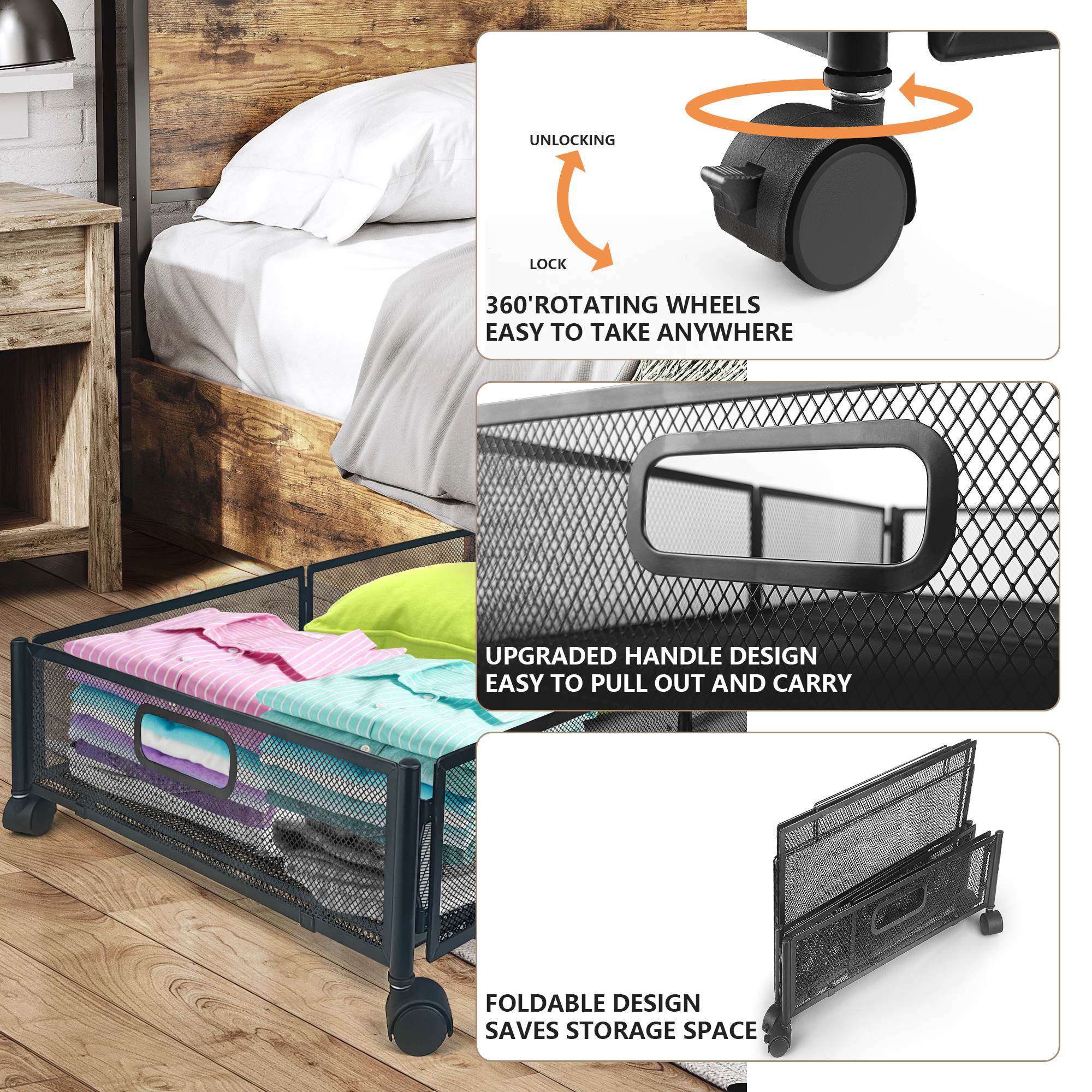 - Unlocking
- 360° Rotating Wheels
- Easy to Take Anywhere
- Upgraded Handle Design
- Easy to Pull Out and Carry
- Foldable Design
- Saves Storage Space