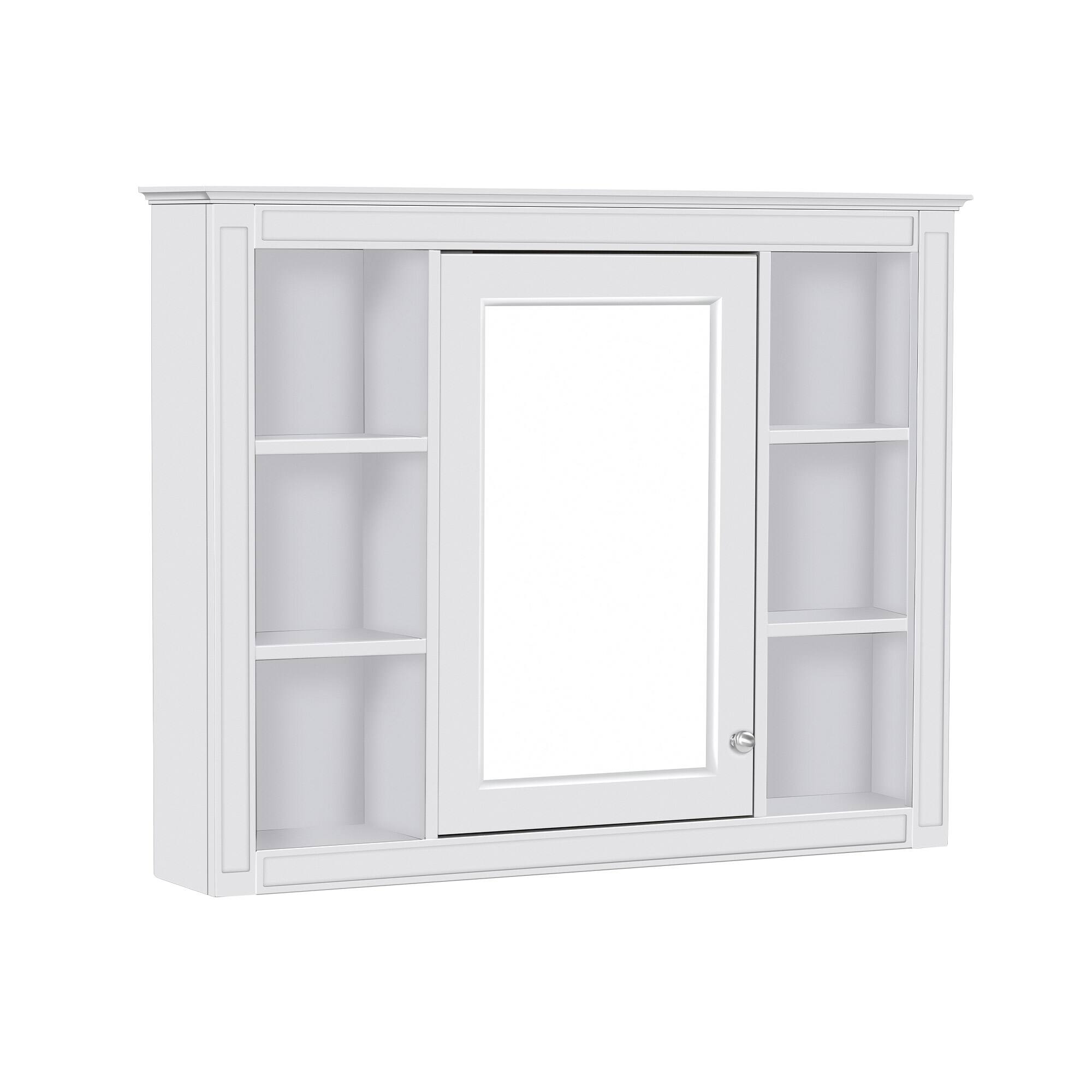 Alt View 3. Z-Edge - 35'' x 28'' Medicine Cabinet, Wall Mounted Bathroom Storage Cabinet, Modern Mirror Cabinet with Door and 6 Open Shelves - White.