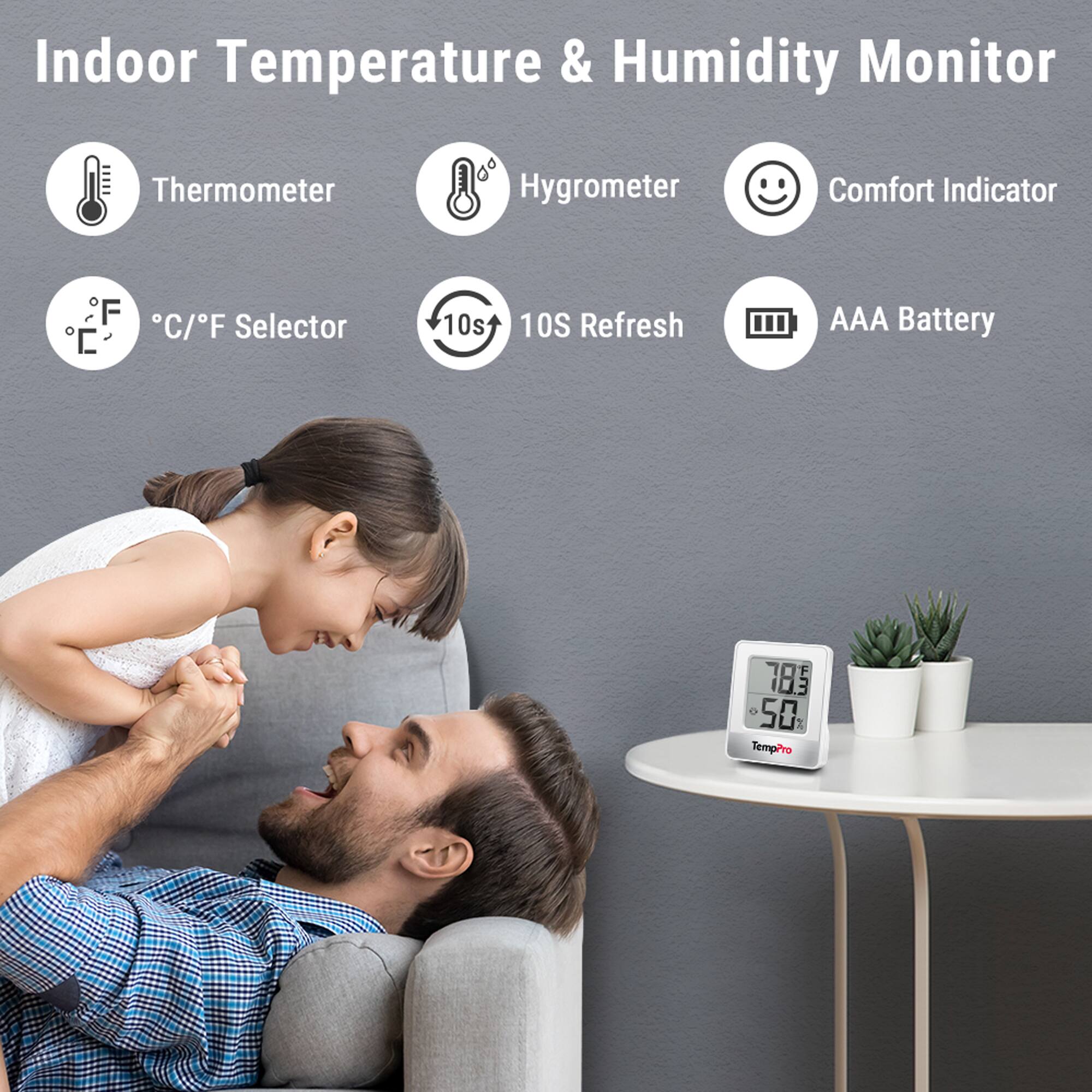 Indoor Temperature & Humidity Monitor Thermometer Hygrometer Comfort Indicator C/F Selector 10s 10S Refresh AAA Battery 78 O 50  TempPro