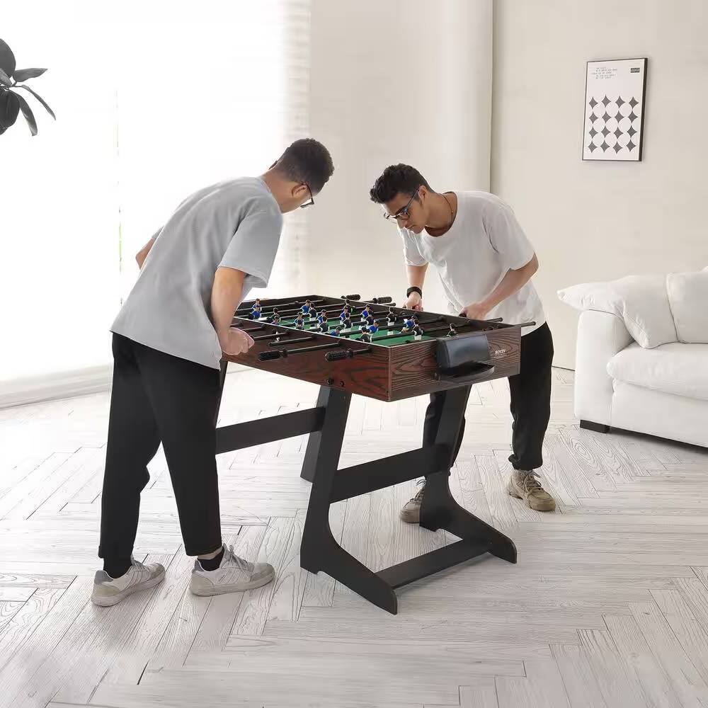 Angle. SlickBlue - Foldable Foosball Table in Walnut Wood with 2 Balls - Standard Size Design - Walnut.