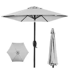 Best Choice Products - 7.5ft Heavy-Duty Outdoor Market Patio Umbrella w/ Push Button Tilt, Easy Crank - Fog Gray