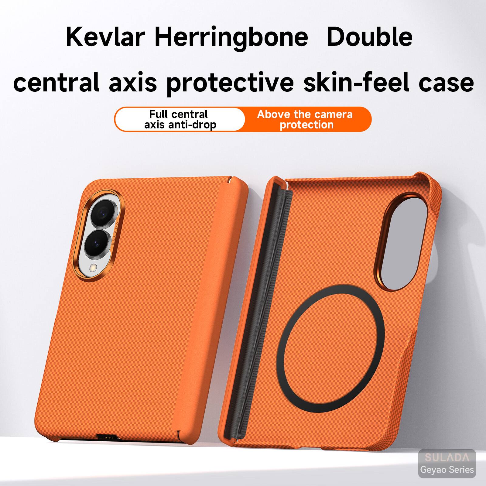 Dteck - for Samsung Galaxy Z Fold8 Magnetic Case,Shockproof Full Coverage Hinge Protection Cover,Rugged Slim Mag Safe Shell - Orange