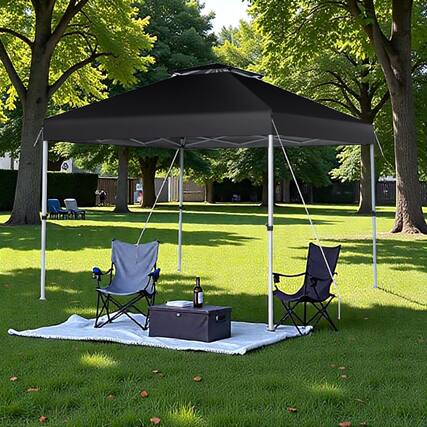 Front. Hivvago - 10x10 Ft 2-Layer Folding Canopy Tent with Wheel Bag for Easy Transport - Black.