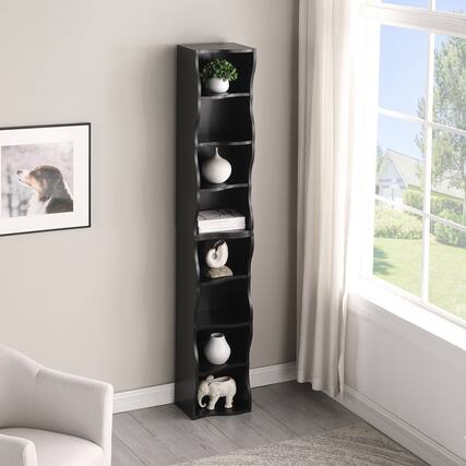 Front. HTUTWOO - 8-Tier Adjustable Bookshelf, Ultra-Thin Space-Saving Storage Shelf, Stable Display Shelf, for Bedroom, Living Room - Black.