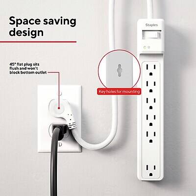 Space saving design

45° flat plug sits flush and won't block bottom outlet

Key holes for mounting