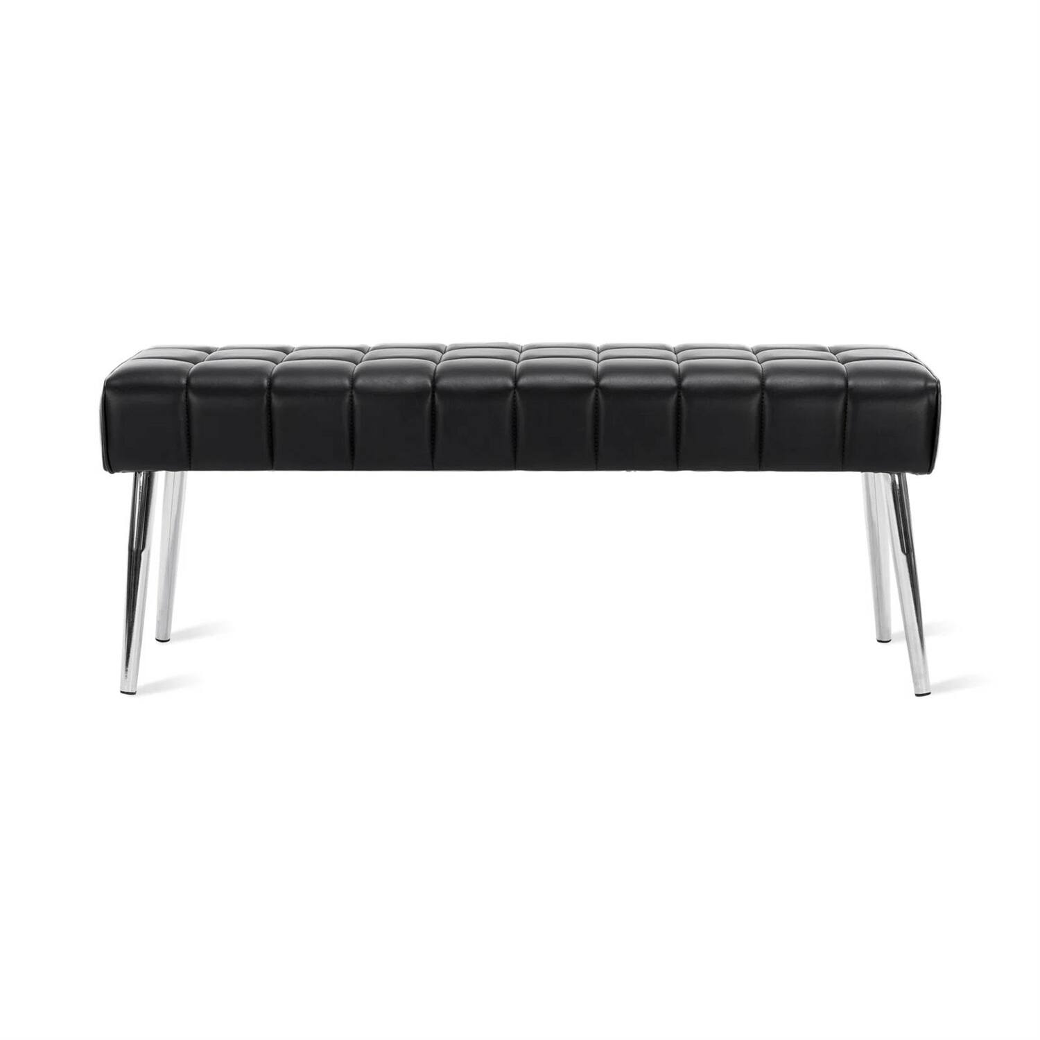 Angle. Hivvago - Mid-Century Modern End of Bed Bench with PU Leather Seat and Tapered Legs - black.