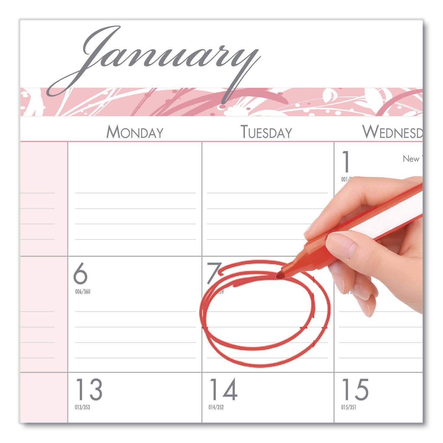 January

MONDAY TUESDAY WEDNESDAY

1 New  
001/360

6  
006/360

7  
007/360

13  
013/353

14  
014/352

15  
015/351