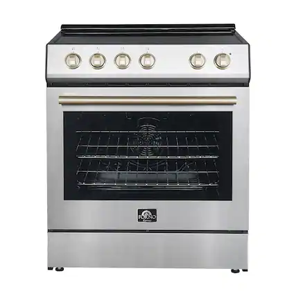 Front. Forno Appliances - Leonardo Espresso 5.0 cu. ft. Slide-In Oven Electric Convection Range in Stainless-Steel with Antique Brass Accents - Stainless steel.