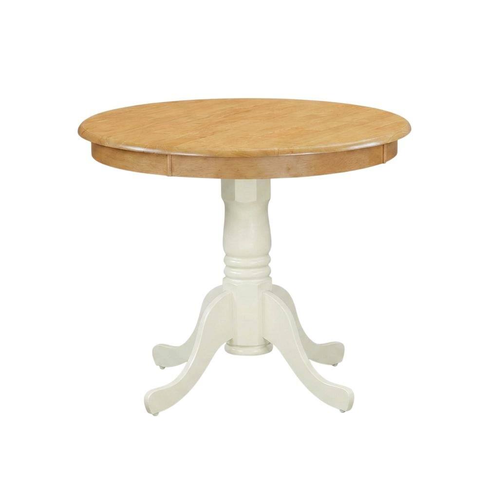 Angle. FurniFact - Oak Round Pedestal Dining Table - Oak & Linen White.