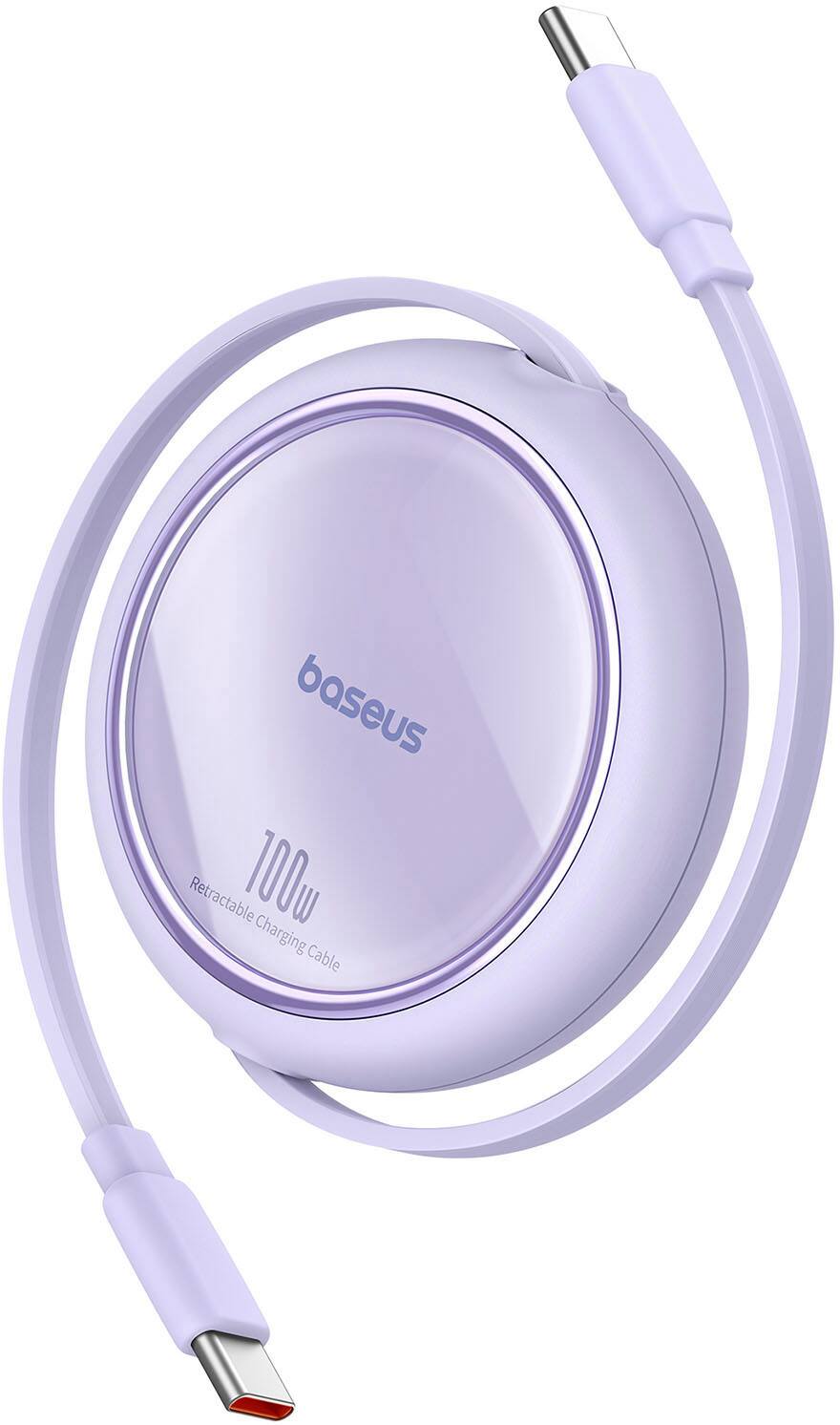 Baseus - Free2Pull Mini 100W Retractable USB C Cable Fast Charging for iPhone 16 and Samsung 3.3ft - Purple
