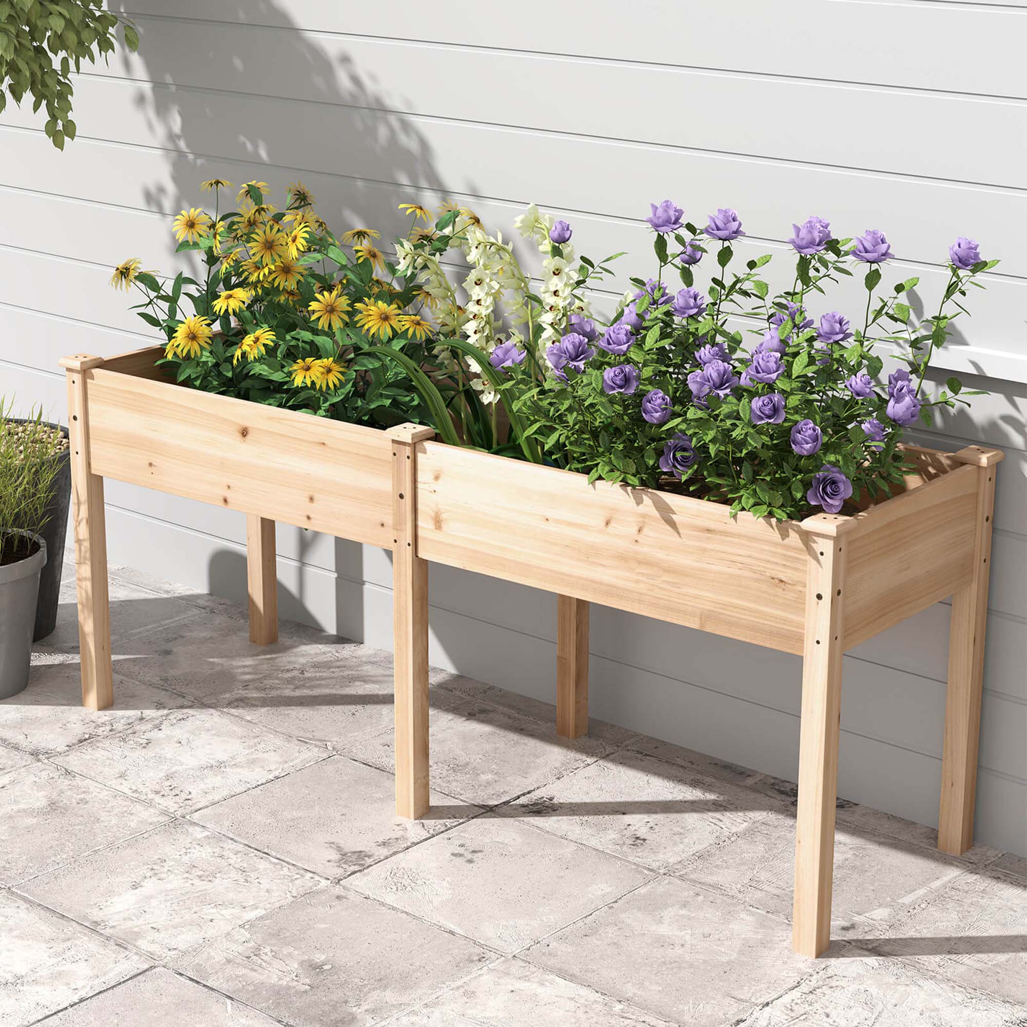 Alt View 4. Costway - Outdoor Raised Garden Bed with Legs 73x23x30in Wood Planter Box with Divider Panel - Beige.