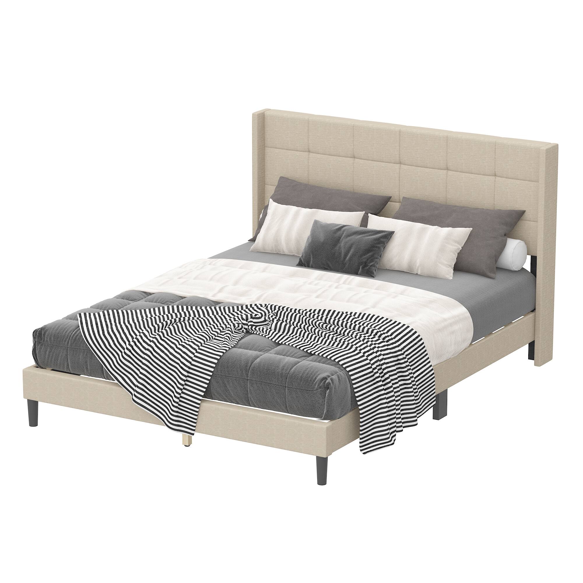 Front. Famapy - Famapy Upholstered Bed Frame - Reinforced Slats, Thickened Pine Boards for Stable Support - White.