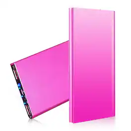 Loheer - 20000mAh Ultra-Thin Power Bank, Dual USB Portable Charger, Hot Pink