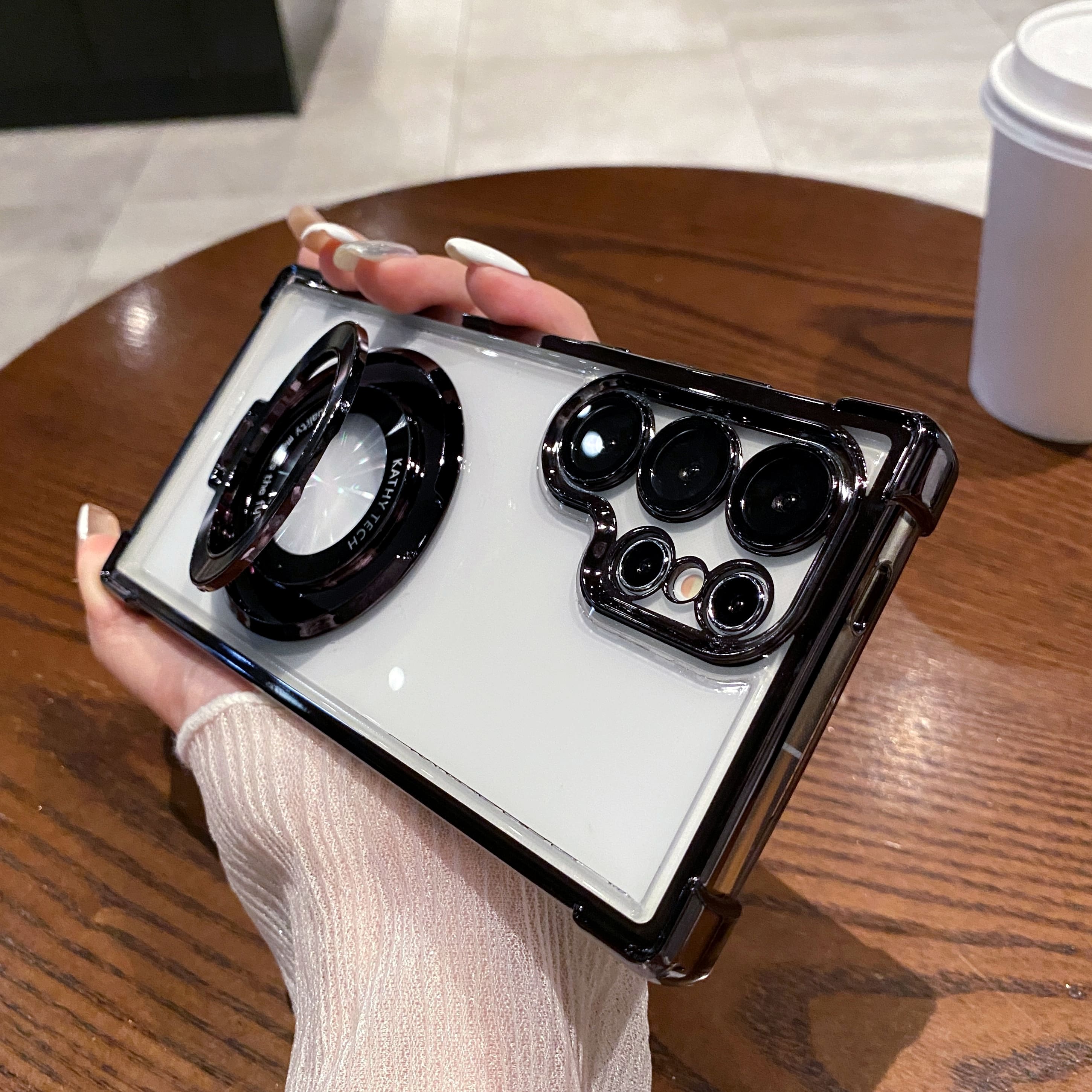 Dteck - For Samsung Galaxy S26 Ultra Plating Shockproof Magnetic Ring Stand Soft Case Camera Lens Protector Thin Phone Cover - Black