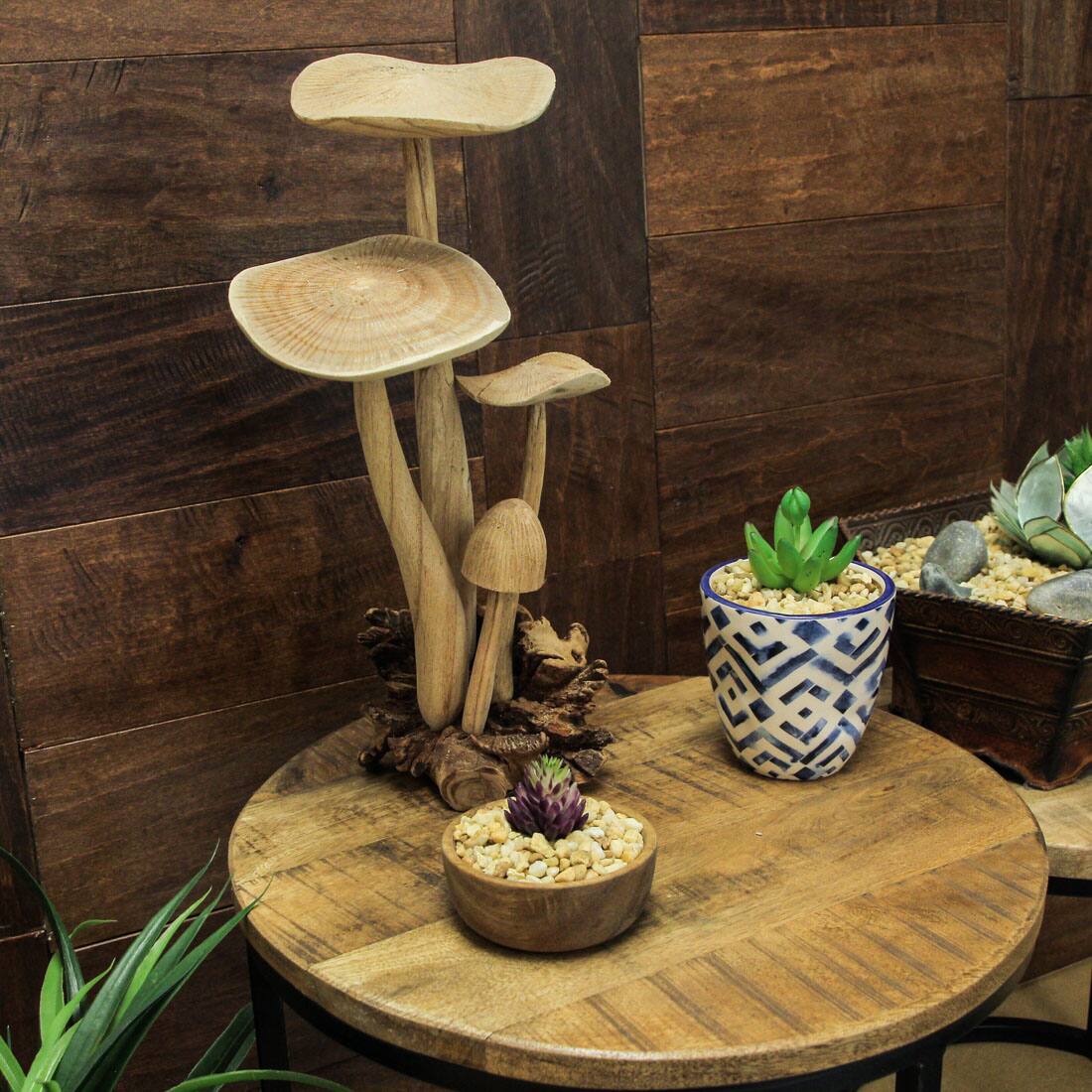 Alt View 4. Contrast Inc. - Hand Carved Indonesian Parasite Wood Mushroom Cluster Statue - Brown.