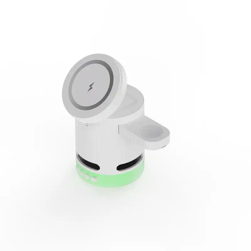 Front. RISOKEYS - 4-in-1 15W Wireless Charger - Fast Power Adapt with Bluetooth Speaker & Ambient Light for iPhone, Apple Watch, AirPods - White.