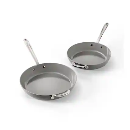 Front. All Clad - All-Clad 10.5" & 12" HA1® Ceramic Nonstick Fry Pan Set, Light Gray - Light Gray.
