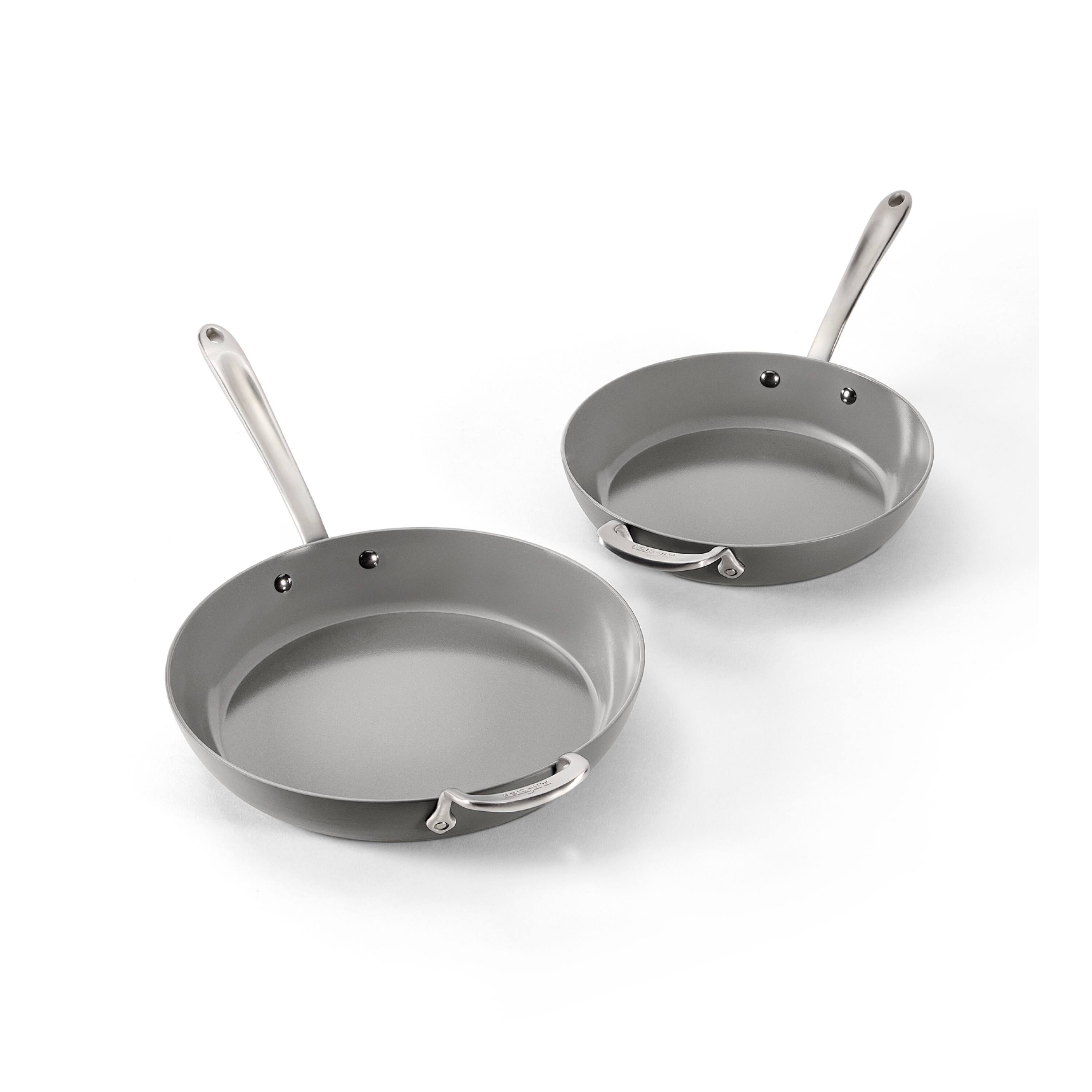 Front. All Clad - All-Clad 10.5" & 12" HA1® Ceramic Nonstick Fry Pan Set, Light Gray - Light Gray.