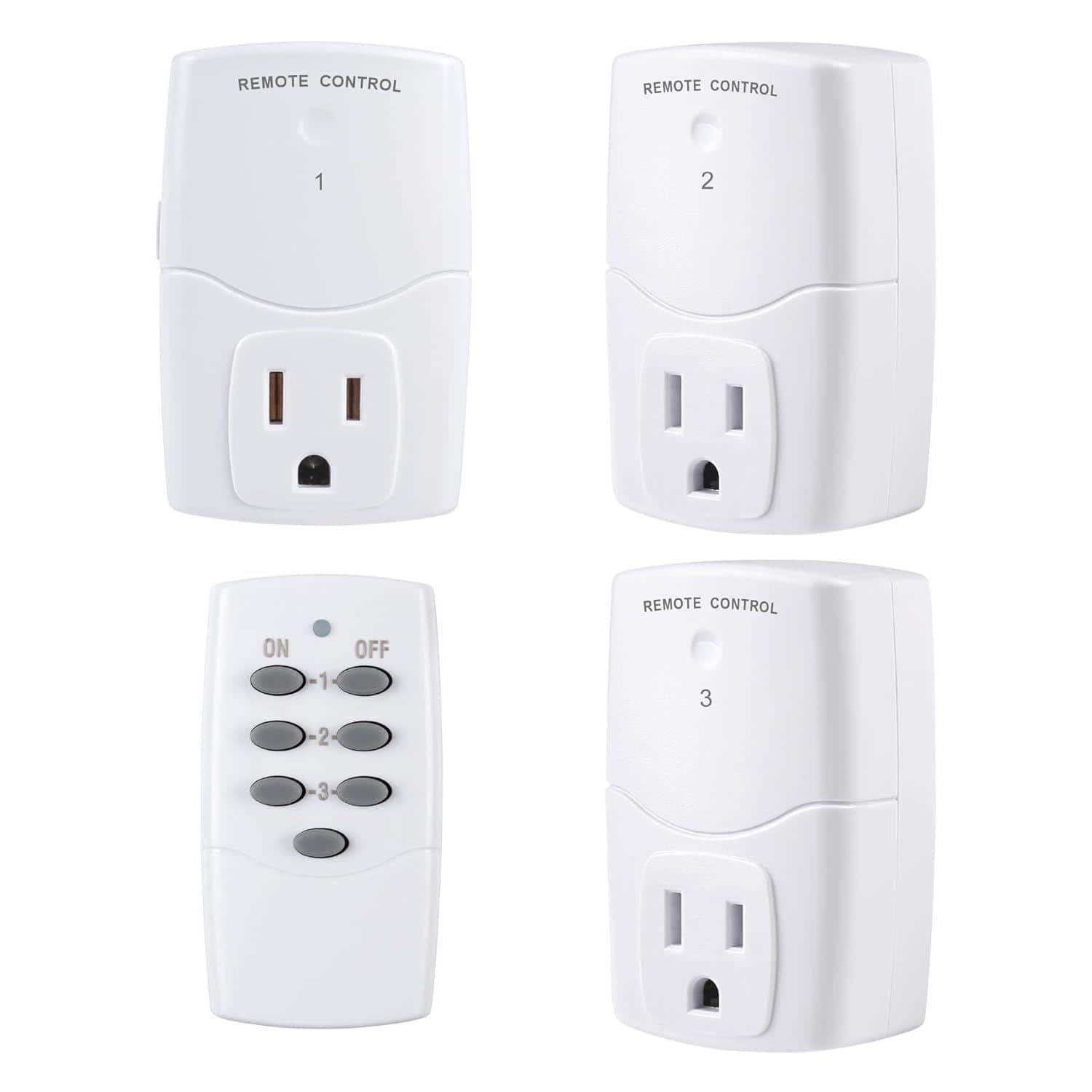 BN-LINK - Mini Wireless Remote Outlet Switch, Power Plug for Appliances & LED Lights, (1 Remote + 3 Outlets), 1250W - White