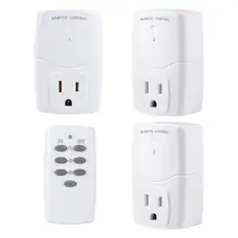 BN-LINK - Mini Wireless Remote Outlet Switch, Power Plug for Appliances & LED Lights, (1 Remote + 3 Outlets), 1250W - White