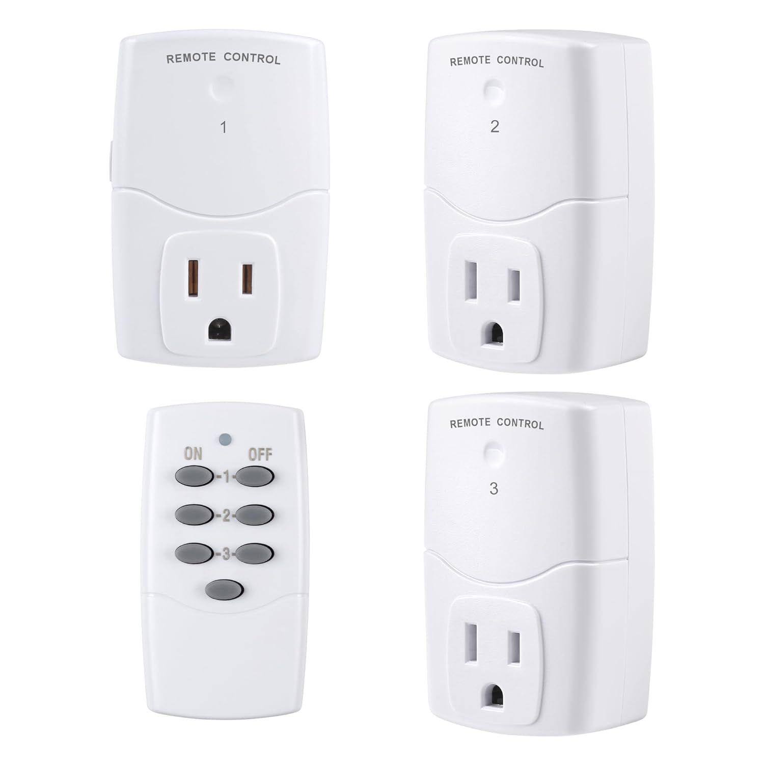 BN-LINK - Mini Wireless Remote Outlet Switch, Power Plug for Appliances & LED Lights, (1 Remote + 3 Outlets), 1250W - White